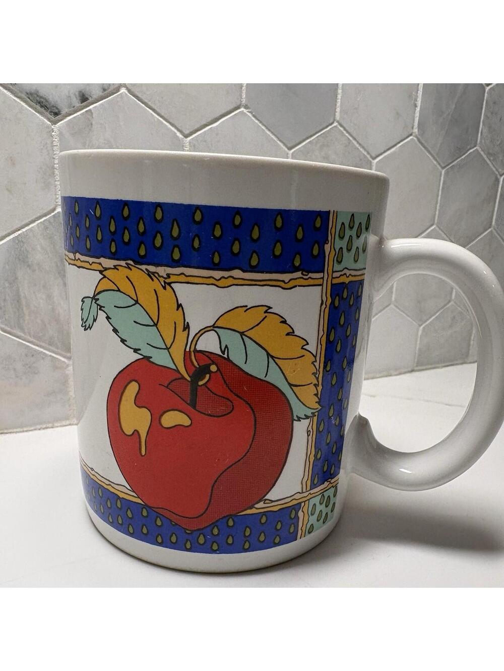 Vtg Lauffer By Gailstyn-Sutton Apple Mug Teacher Seed Colorful Coffee Cup Tea
